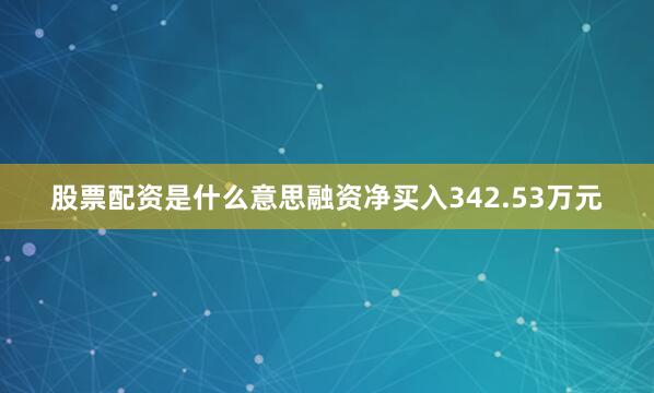 股票配资是什么意思融资净买入342.53万元